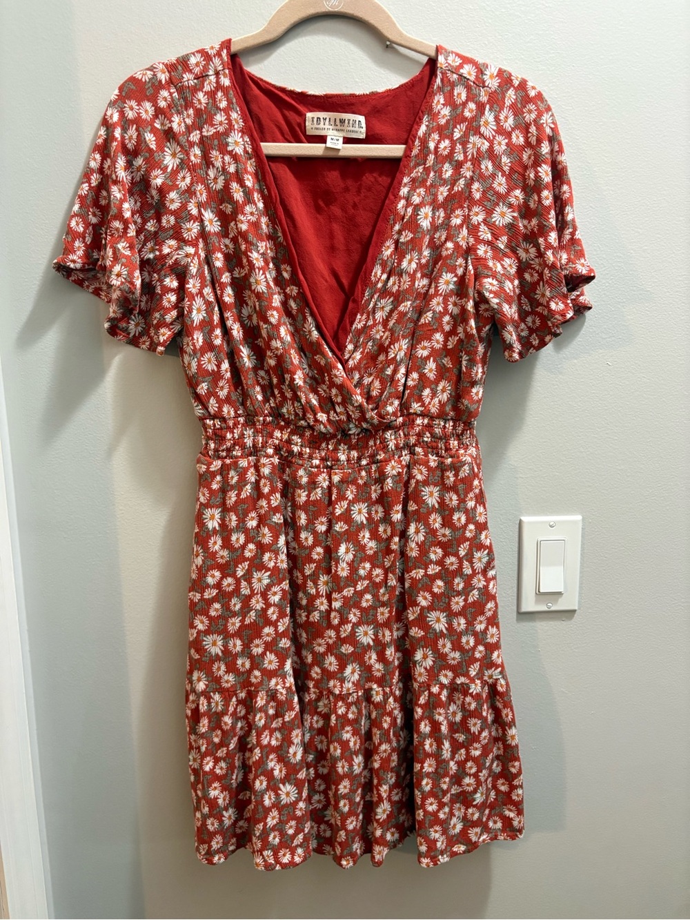 Idyllwind Rust-Red Daisy Wrap Mini Dress